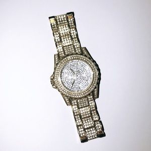 Men’s Rhinestone Diamond Crystal Watch Yellow Gold